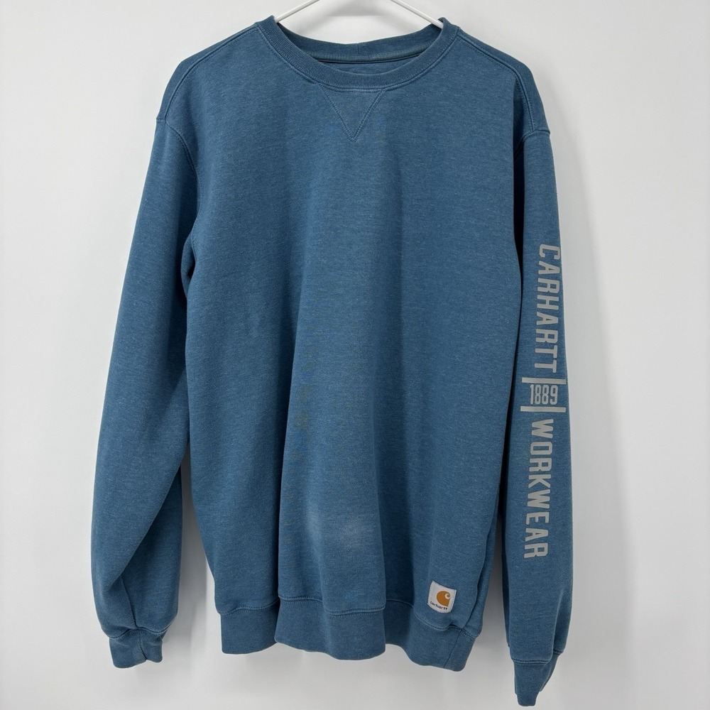 Carhartt Mens Midweight Crewneck Sweatshirt Medium Workwear Blue‎ Spell Out